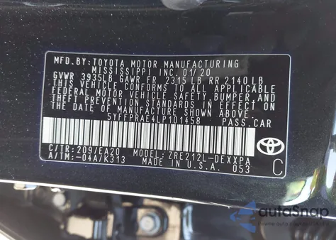 2020 Toyota Corolla Xle из США, поврежденный, VIN 5YFFPRAE4LP101458